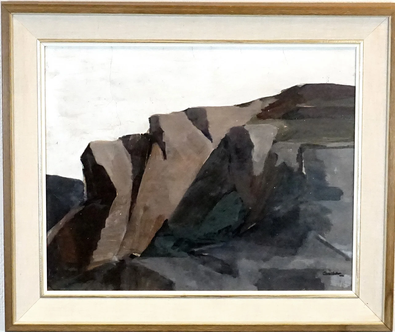 SIXTEN LUNDBOHM. Olja på pannå, "Klippan - Bohuslän 1", från utställningen "Poetisk verklighet", signerad Lundbohm. — Paintings — Roslagens Auktionsverk