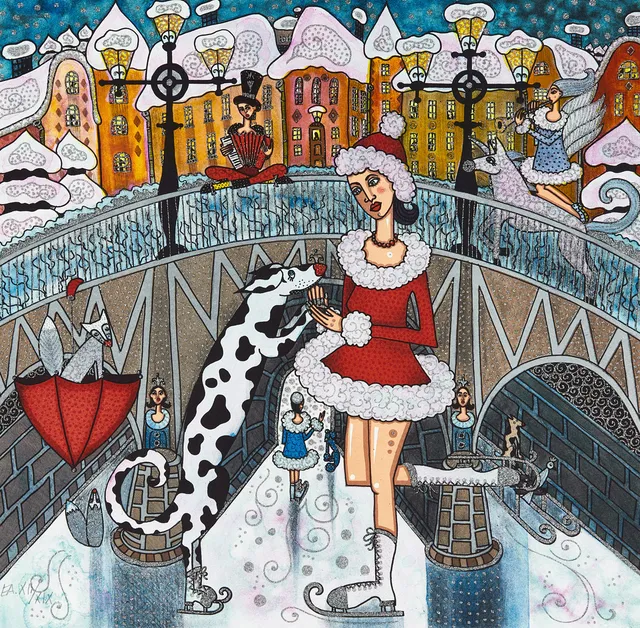 ANGELICA WIIK (född 1960), Isbalett ur Stockholmsdrömmar, signerad, XII /XIX, färglitografi med glitter.