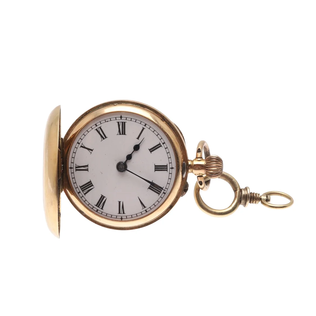 A SMALL 14CT GOLD HALF HUNTING CASED POCKET WATCH. — Pocket & Stop Watches — Lawrences Auctioneers