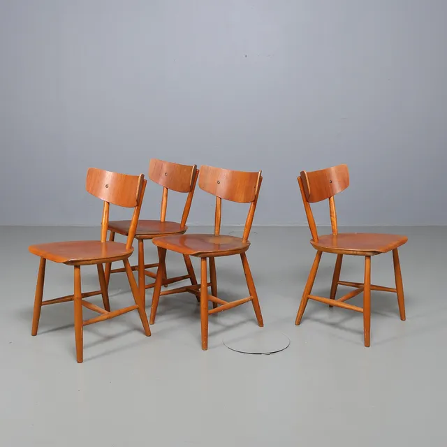 STOLAR, 4 st, teak och björk, Nässjö Stolfabrik.