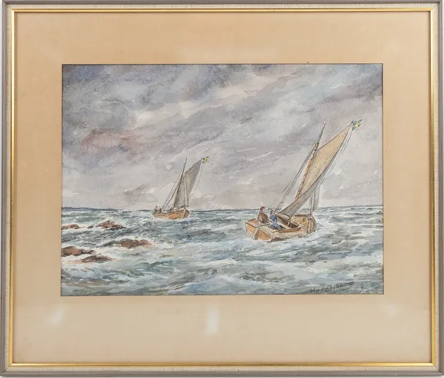 KJELL DYBERG. Marint motiv, akvarell.