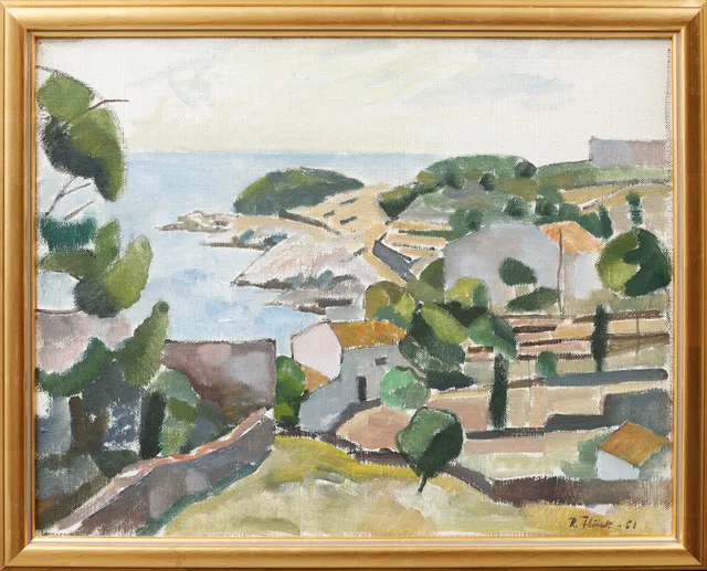 RUDOLF FLINK. "Vid Medelhavet, Caragues", olja på duk, signerad och daterad -51.