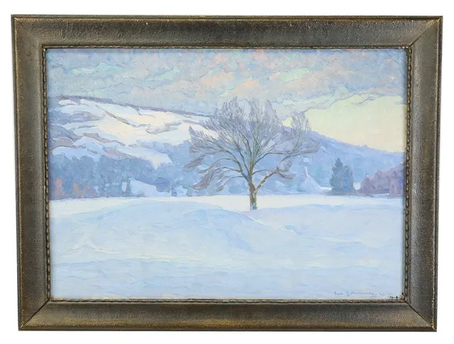 CARL JOHANSSON (1863-1944). Olja på pannå, "Vinter, skymning", signerad, daterad 1916.