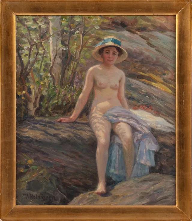 VILHELM HOLMGREN. Solbaderska, olja på duk, signerad.