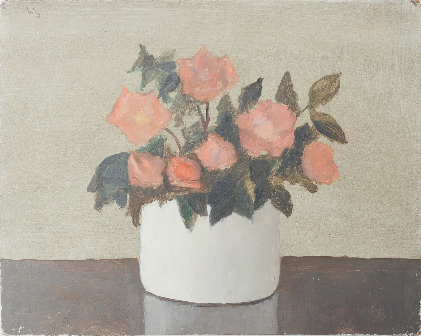 WILGOT SVENSSON. "Törnrosor i vit kruka". Olja på pannå, signerad och daterad juni 1962. — Paintings — Göteborgs Auktionsverk