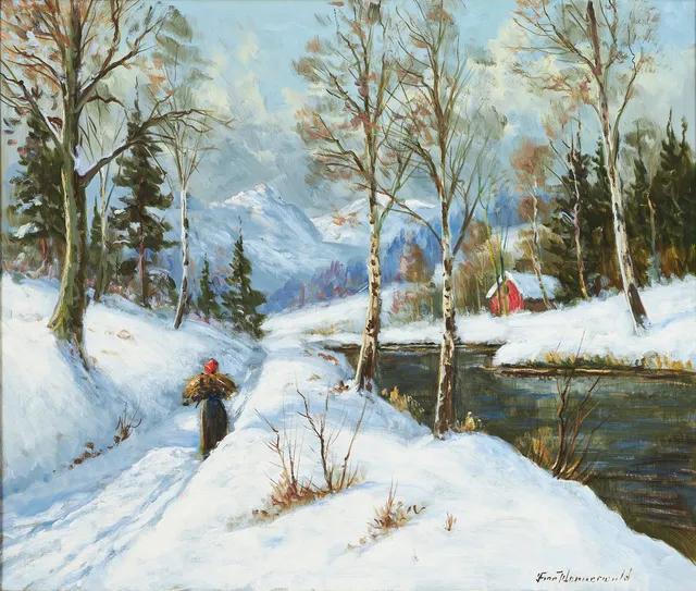 FINN WENNERWALD (DANMARK, 1896 - 1969). Figur i vinterlandskap, olja på duk, signerad.