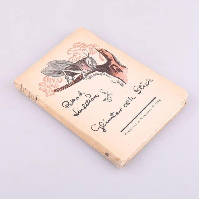 RIKARD LINDSTRÖM. Bok, "Glimtar och stick", med dedikation av författaren, Almqvist & Wiksells förlag, 1924.