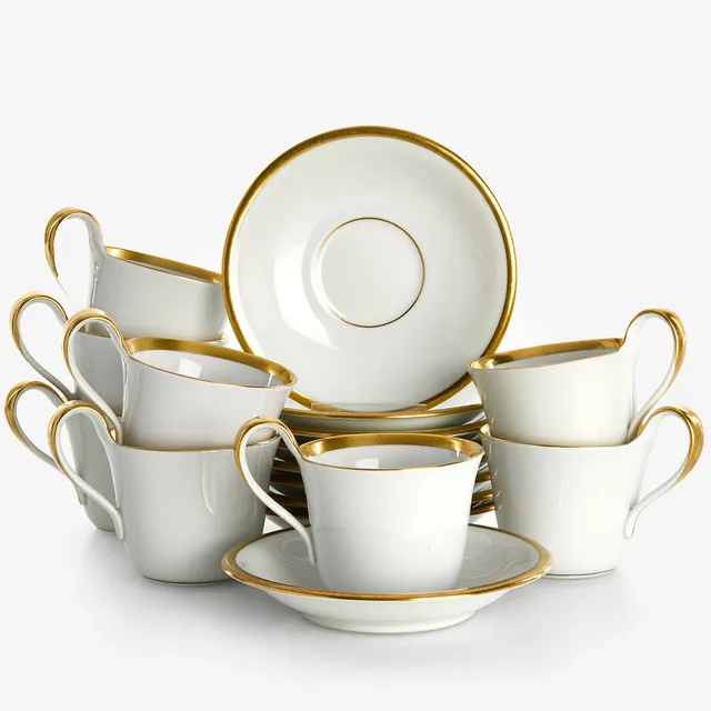 SIGVARD BERNADOTTE (SVERIGE, 1907–2002). Kaffekoppar med fat, 8 st, "Golden Sun", Bing & Gröndahl, Danmark.