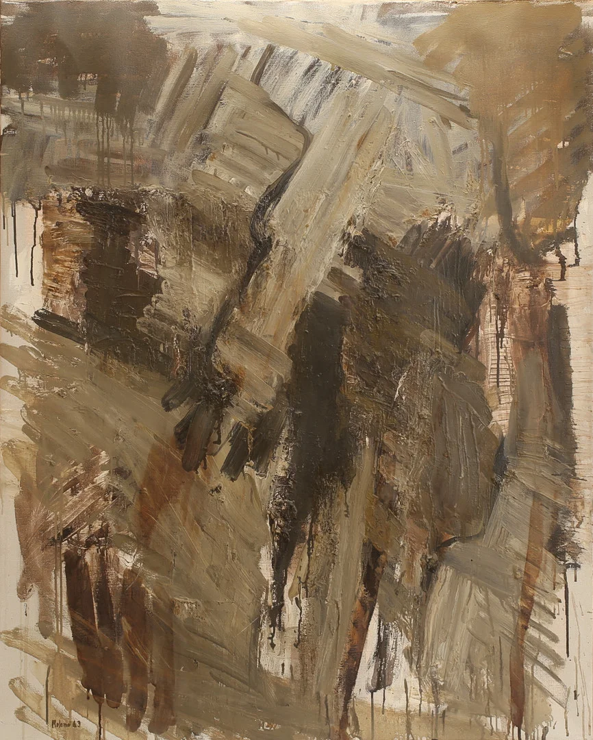 ROLAND LINDBERG. Olja på duk, "Vita klippor", signerad 1963. — Paintings — RA Auktionsverket Norrköping