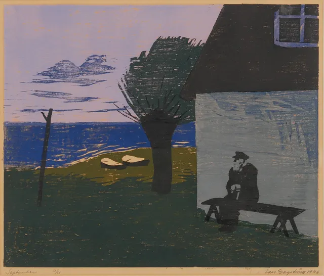 LARS ENGSTRÖM. "September", träsnitt, signerad Lars Engström -46.