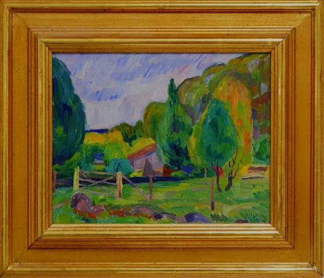 KNUT JANSON. Olja på duk, "Landskap i grönt", sign och daterad 1910.