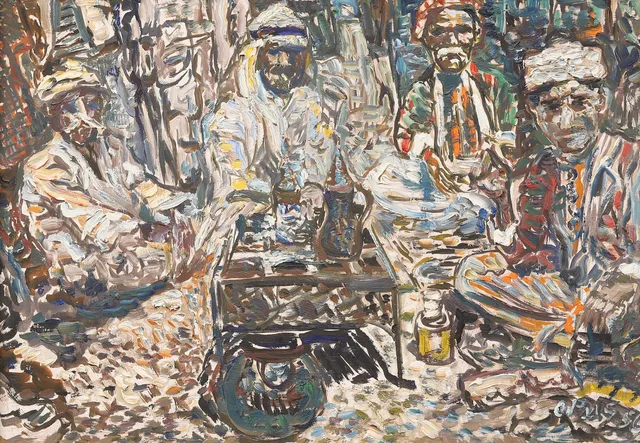 OTTO PAAS (ESTLAND 1918–1987). Figurscen, signerad och daterad Algeriet -56.