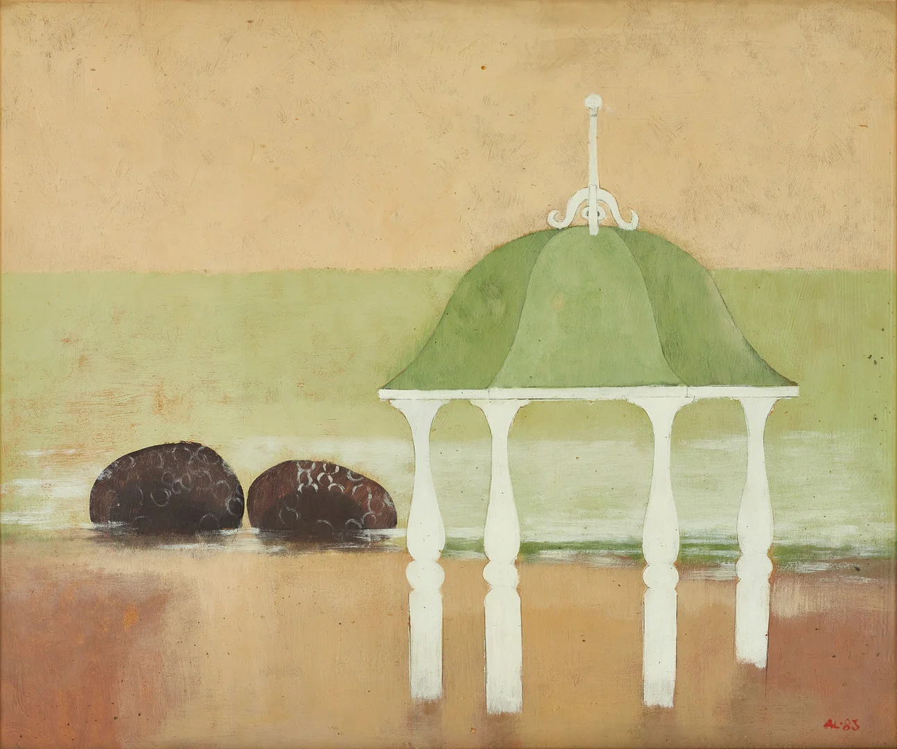 ANDERS LINDGREN (1933–2018). Ekotempel, signerad och daterad AL -83, olja på pannå. — Paintings — Crafoord Auktioner Stockholm