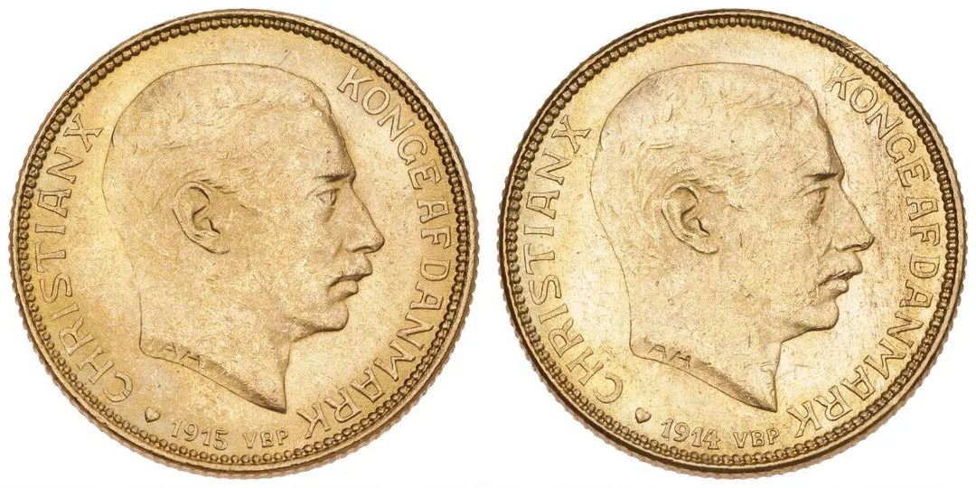 20 kr 1914 and 1915 VBP, H 1A, F 299. (2) — Coins, Medals & Banknotes/Denmark/Christian X, 1912–1947 — Bruun Rasmussen