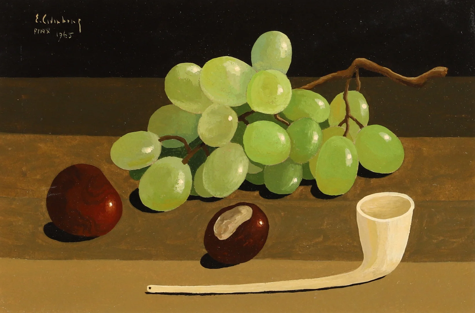 ERIC CEDERBERG. "2 vindruvor och pipa", tempera, signerad E. Cederberg. — Paintings — Helsingborgs Auktionskammare