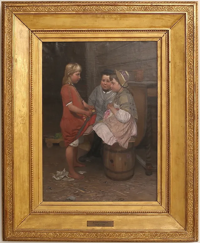 AUGUST MALMSTRÖM. Olja på duk, "Vill frun köpa", intygas à tergo.
