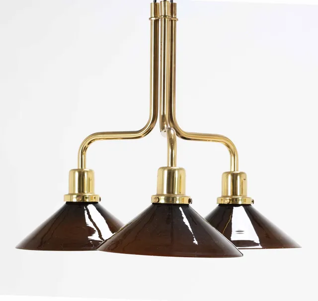 Börje Claes for Norlett-Elit: Brass and smoked glass pendant, 1970s