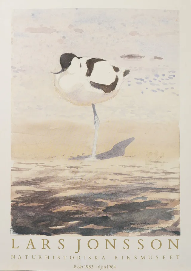 LARS JONSSON. EFTER. Utställningsaffisch på kartong, Naturhistoriska riksmuseet, 1983-1984.