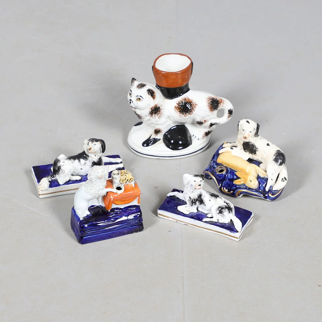 STAFFORDSHIRE DOGS & CAT. — European — Lawrences Auctioneers