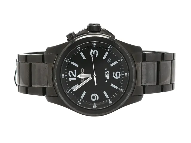 SEIKO, Kinetic (100M), Cal 5M62A, Serie nr. 080877, Ref nr. SKA465P1, Boett nr. 5M62-0CH0, herrur, 41 mm, svart stål, kinetic, hardlexglas, datum, skadad urtavla, glasbaksida, originallänk, viklås, Ref nr. 4A4N2-B1, ca 2010, box, ytterkartong.