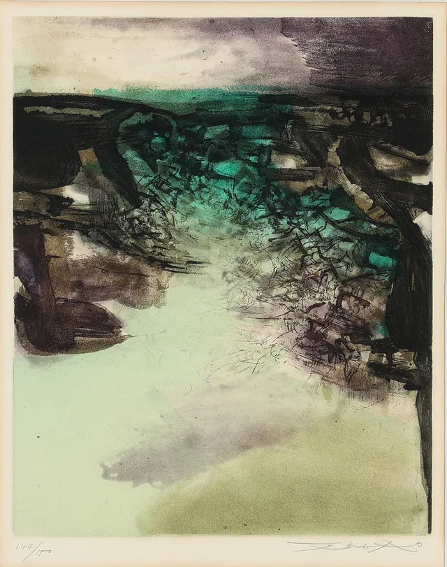 Untitled, 1972. Signed Zao Wou-Ki, 144/150. Etching in colours. Visible size 35×28 cm.