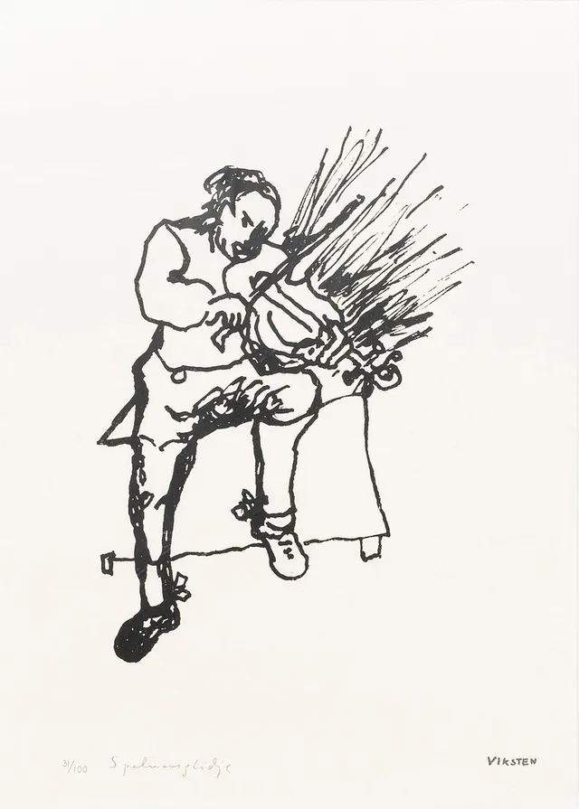 HANS VIKSTEN. Spelmansglädje, litografi, signerad, numrerad 31/100.