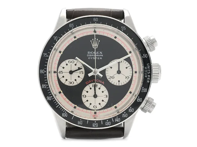 ROLEX, Cosmograph Oyster, Daytona, s.k. "Paul Newman", "Units per hour 200", Ref nr. 6263, Serie nr. 2085498, Cal Valjoux 727, Boett nr. 6239 (C.R.S), kronograf, herrur, 37 mm, stål, manuell, plexiglas, skadad urtavla (9/10), defekt krona, läderband, ca 1969.