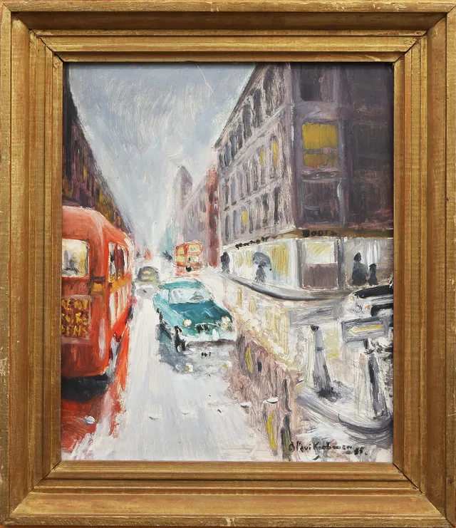 OIDENTIFIERAD KONSTNÄR. OLJA, på pannå, signerad, 1955.
