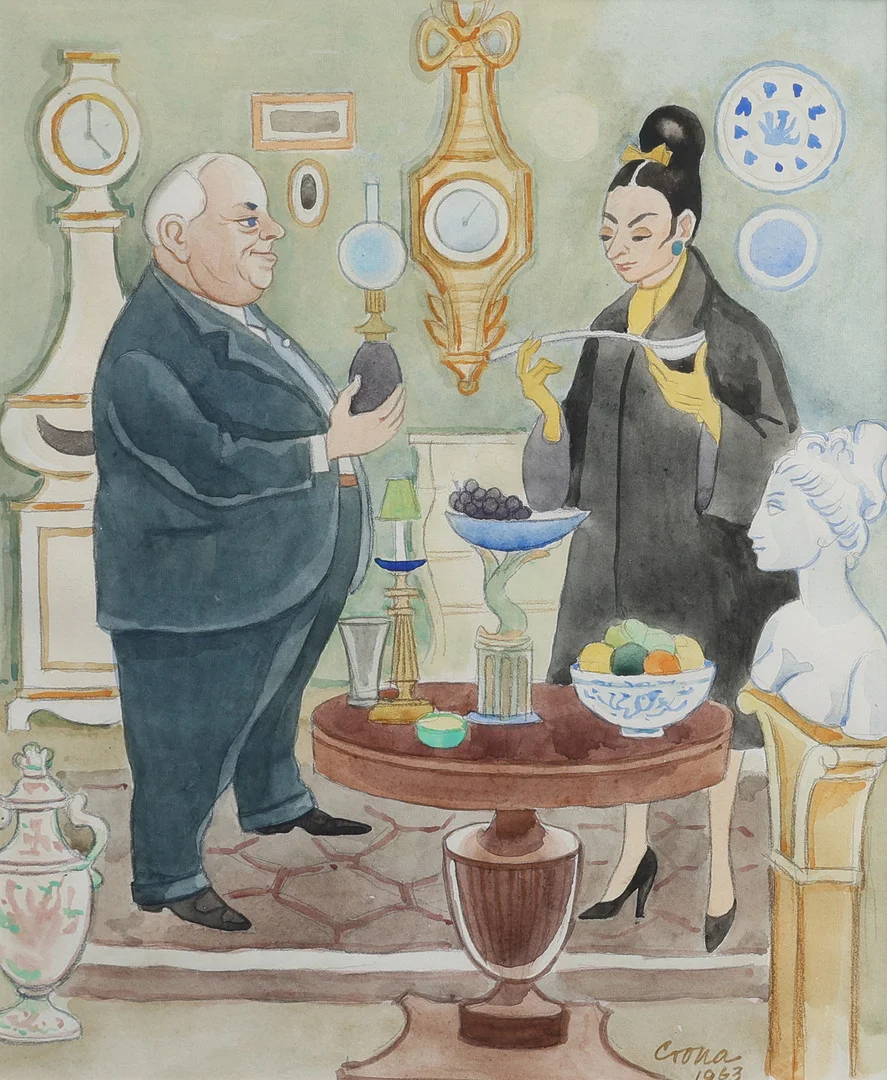 GEORG CRONA (1901-1990). AKVARELL, MOTIV FRÅN HELSINGBORGSUTSTÄLLNINGEN, SIGNERAD & DATERAD 1963. — Paintings — Crafoord Auktioner Lund
