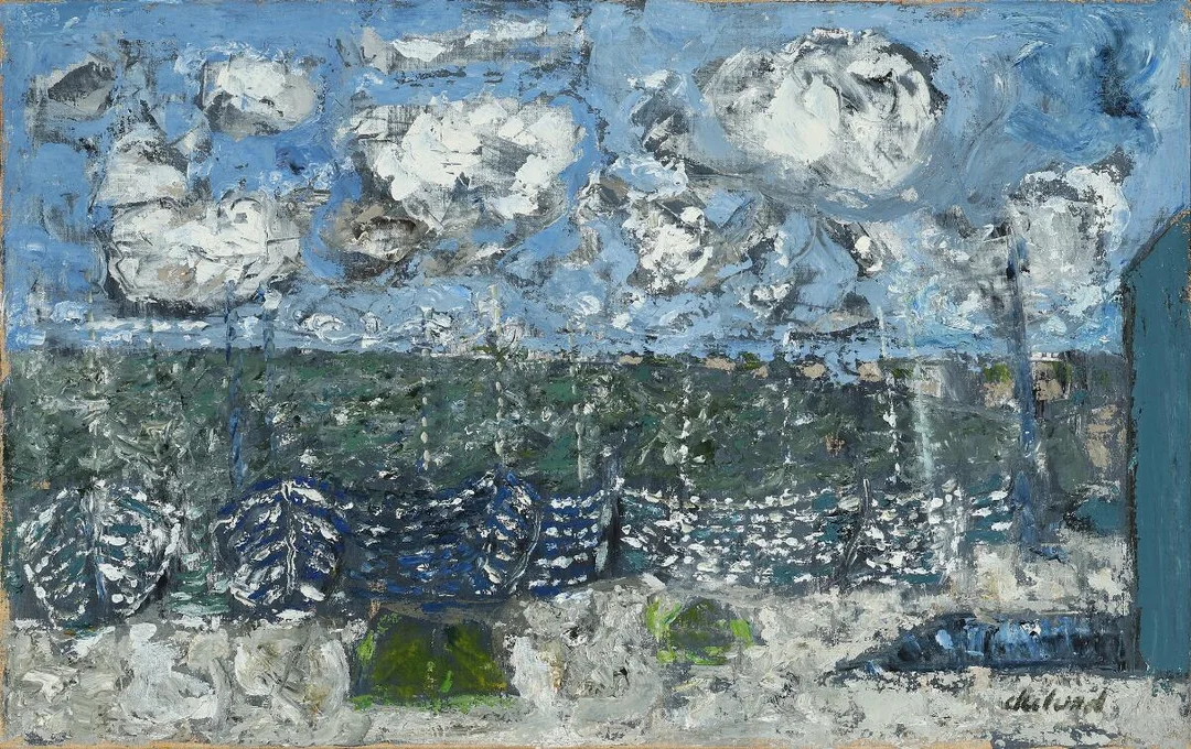 “Hav og skibe, Thy”, 1967. Signed Ekelund. Oil on canvas. 50×80 cm. — Modern Paintings/Classical modernism — Bruun Rasmussen