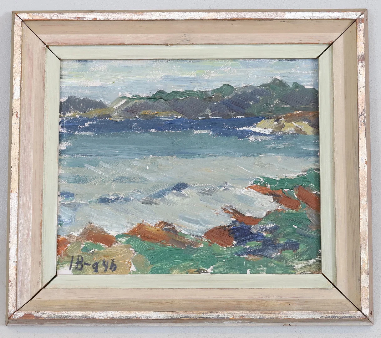IWAN BROBERG. "Blåsig kust", Olja på pannå, signerad IB-g och daterad -46. — Paintings — Gomér & Andersson Nyköping