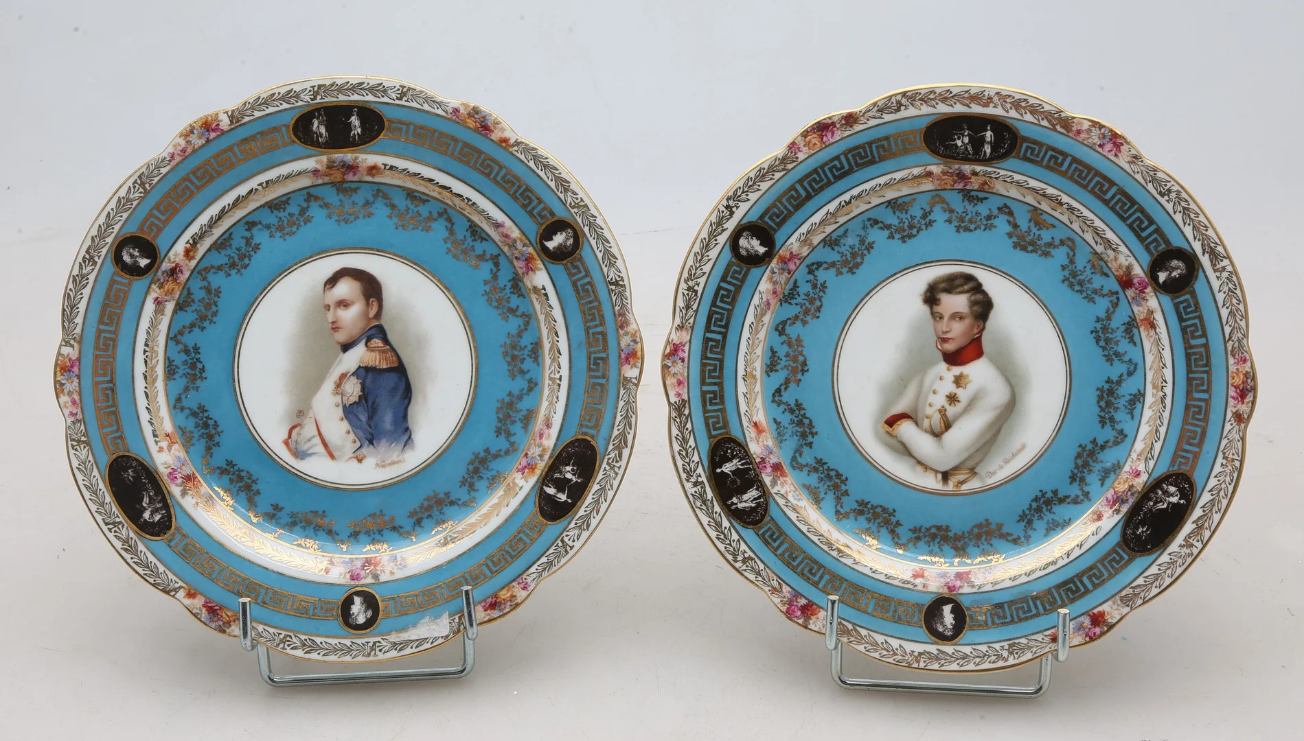 “Napoleon” and “Duke of Reichstadt”, pair of porcelain dishes by the Royal Factory of Naples, circa 1890-1910. — European — Balclis