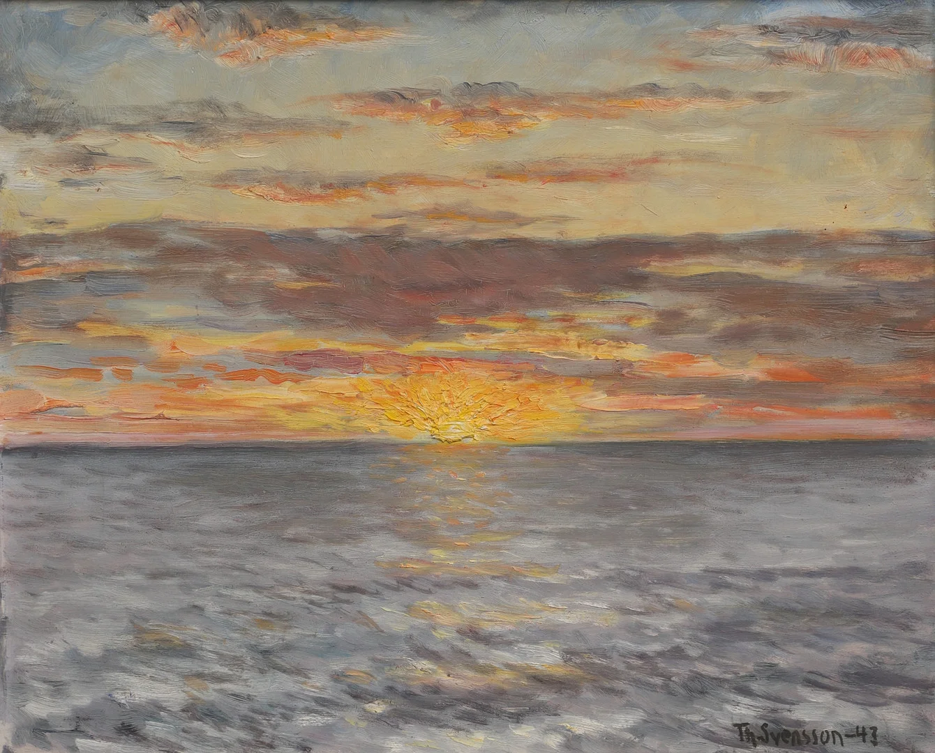 THURE WAHLSTRÖM. Olja på pannå, solnedgång, signerad, daterad -43. — Paintings — Ekenbergs Auktioner