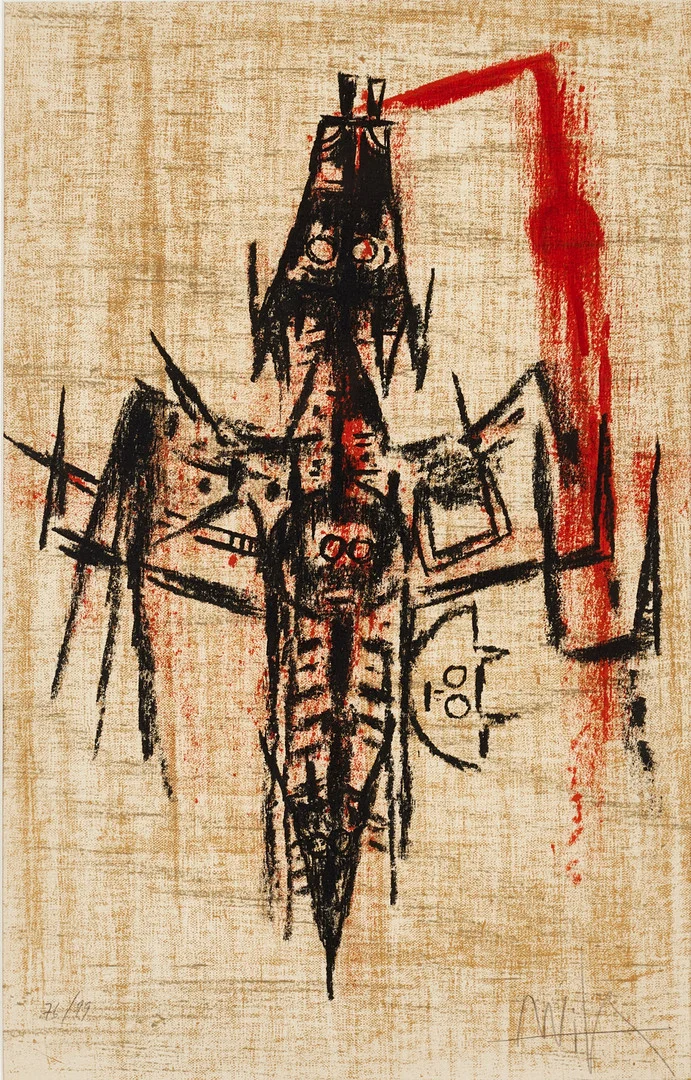 WIFREDO LAM (KUBA, 1902-1982). "Le Demeures d´Hypnos", signerad och numrerad 76/99, litografi. — Engravings & Prints — Crafoord Auktioner Stockholm