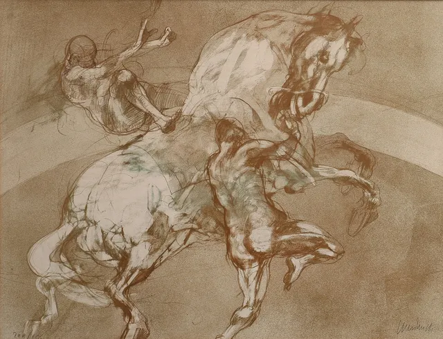 CLAUDE WEISBUCH (1927-2014). FÄRGLITOGRAFI, "JEUX EQUESTRES IV", SIGNERAD & NUMRERAD 204/250.