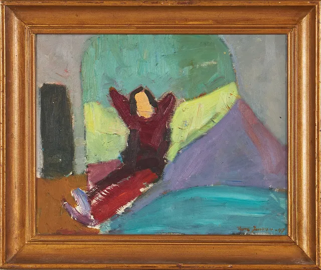 RUNE JANSSON. Halvsittande figur, olja på duk, signerad Rune Jansson, daterad år -47.