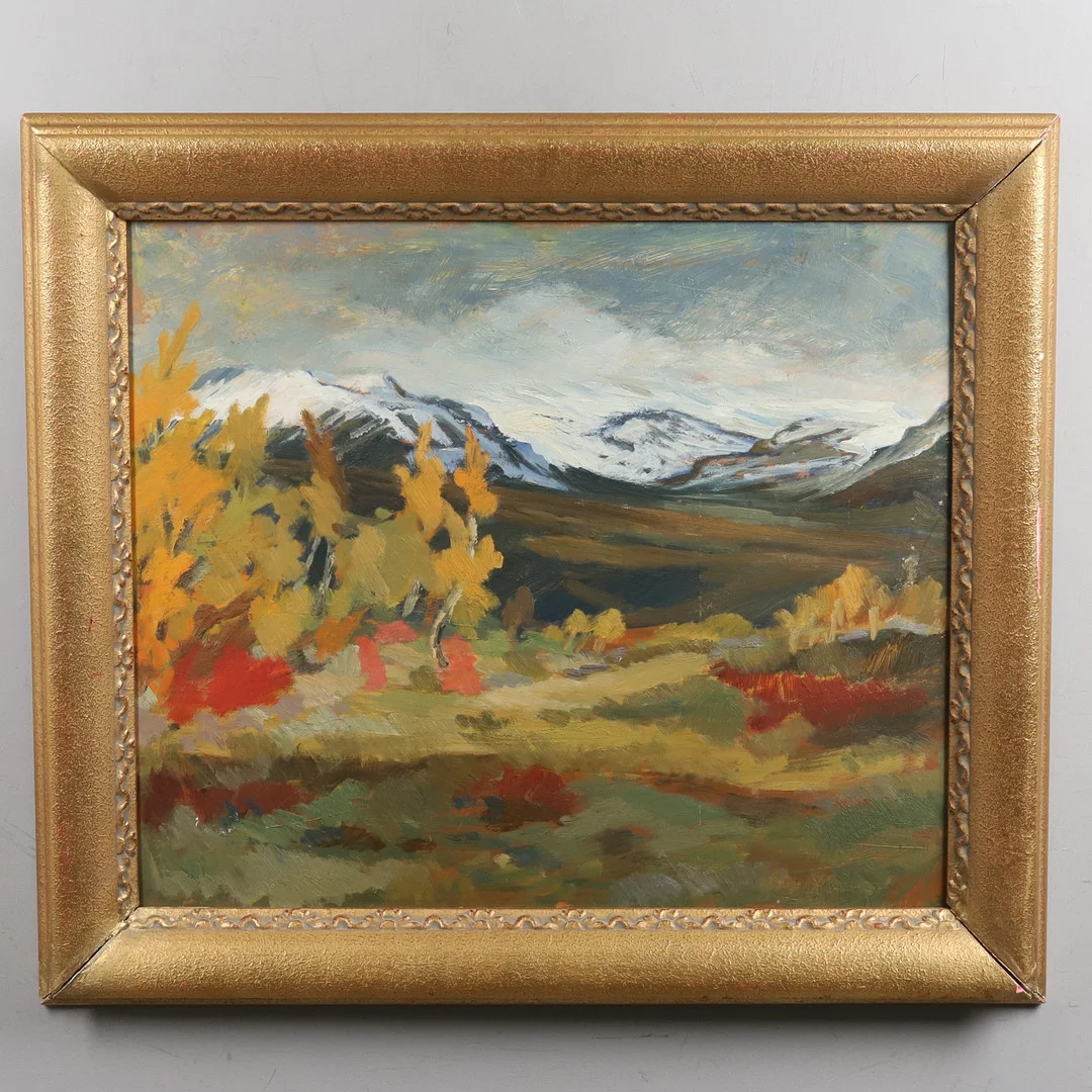 ERIK MAGNUSSON. Olja på pannå, "Ljusnestöten & Skarsfjället", signerad. — Paintings — Örebro Stadsauktioner