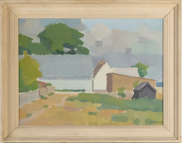 RICHARD BJÖRKLUND. "Sommardag i laget", olja på duk, signerad.