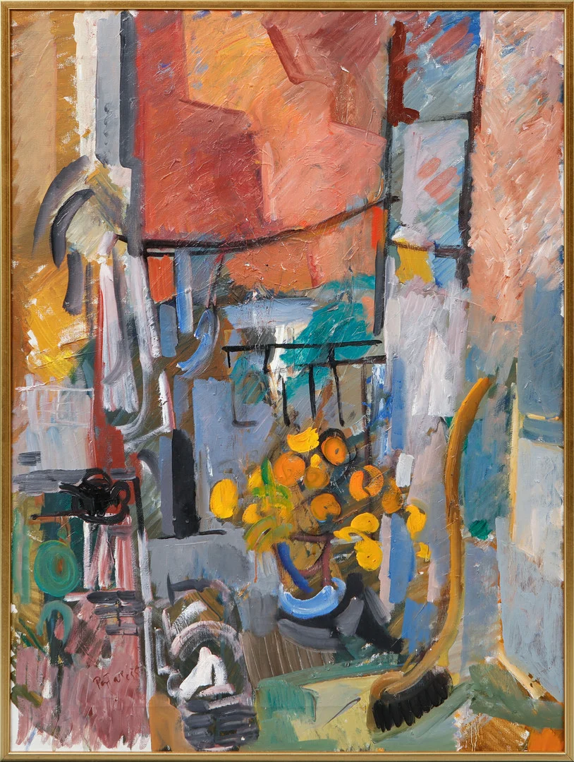 PER FALK. Balkongvy, olja på duk, signerad och daterad 55. — Paintings — Göteborgs Auktionsverk