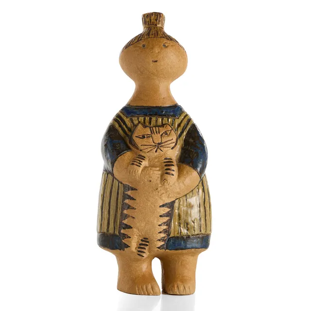 LISA LARSON (1931-2024), FIGURIN, stengods, "Stina med Katt", stämplad Lisa Larson, Gustavsberg, 1950-/1960-tal.