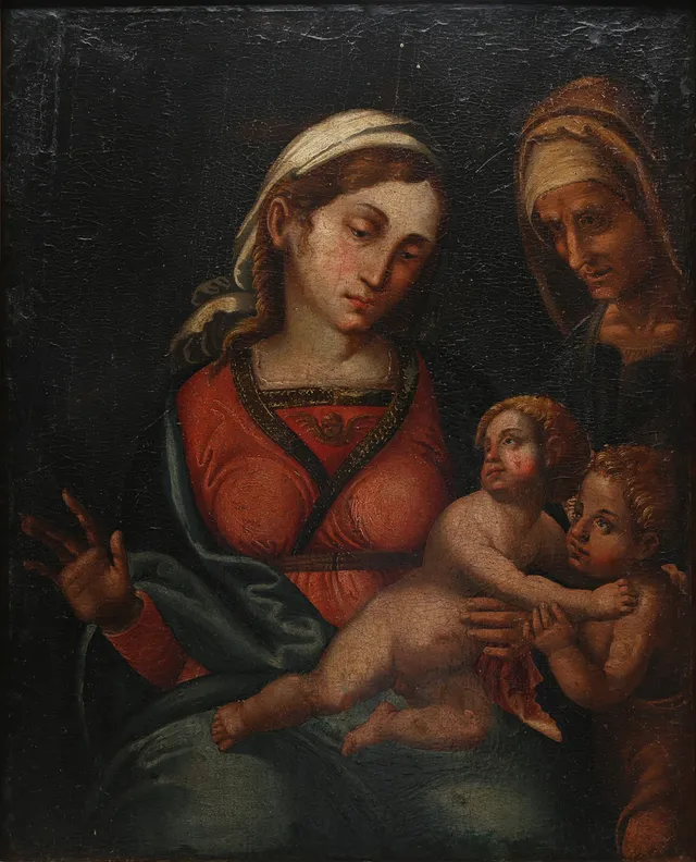 CIRCLE OF FERNANDO YAÑEZ. The Virgin and Child, Saint John and Saint Anne.