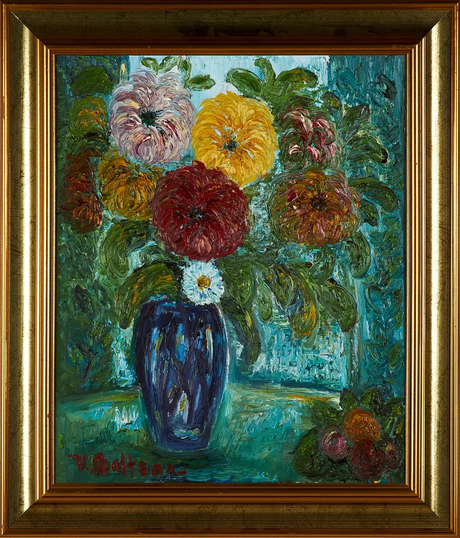 VEIKKO AALTONA (1910-1990). BLOMSTERSTILLEBEN, signerad, olja på duk. — Paintings — Stockholms Auktionsverk Sickla