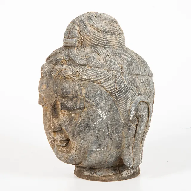 SKULPTUR, Buddhahuvud, sandsten.