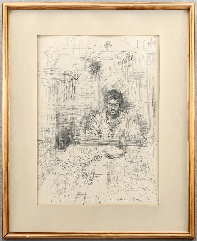JÖRGEN ZETTERQUIST. Blyertsteckning, signerad -67.