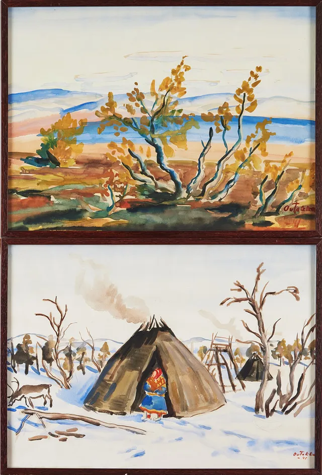 ALVAR OUTAKKA. Landskapsmotiv, 4 st, akvarell, signerade samt daterade -41, -42 samt -45.
