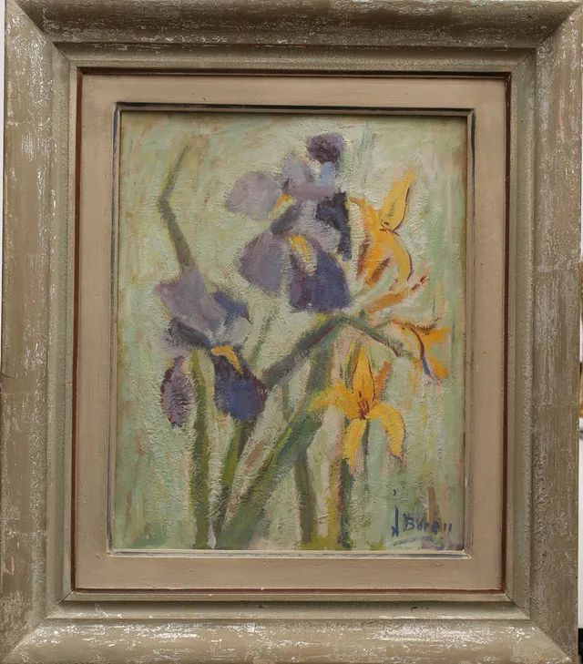 JOHN BÖRÉN. Blandteknik, blomsterstilleben, signerad J Bören.