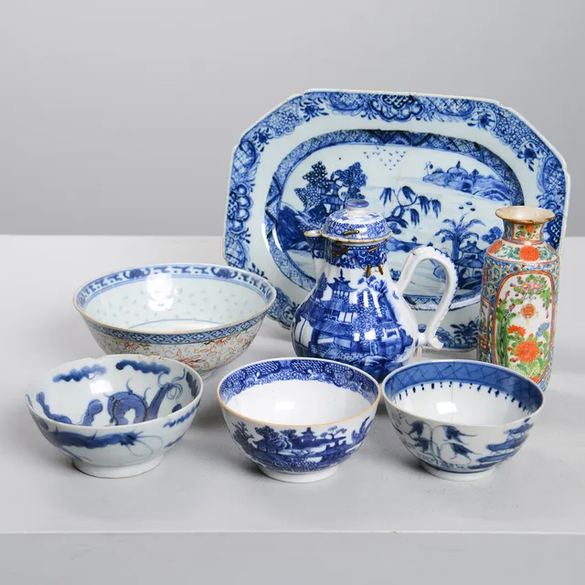 PARTI PORSLIN, 7 delar, Kina, 1800/1900-tal.