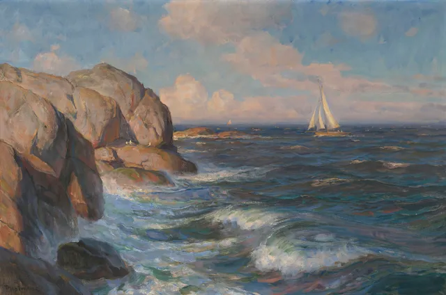 Holmboe, Thorolf — Seilbåt ved kysten