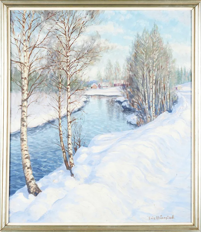 ERIC RHÖNNSTAD (1909-1980). Vinterlandskap, signerad, olja på pannå.