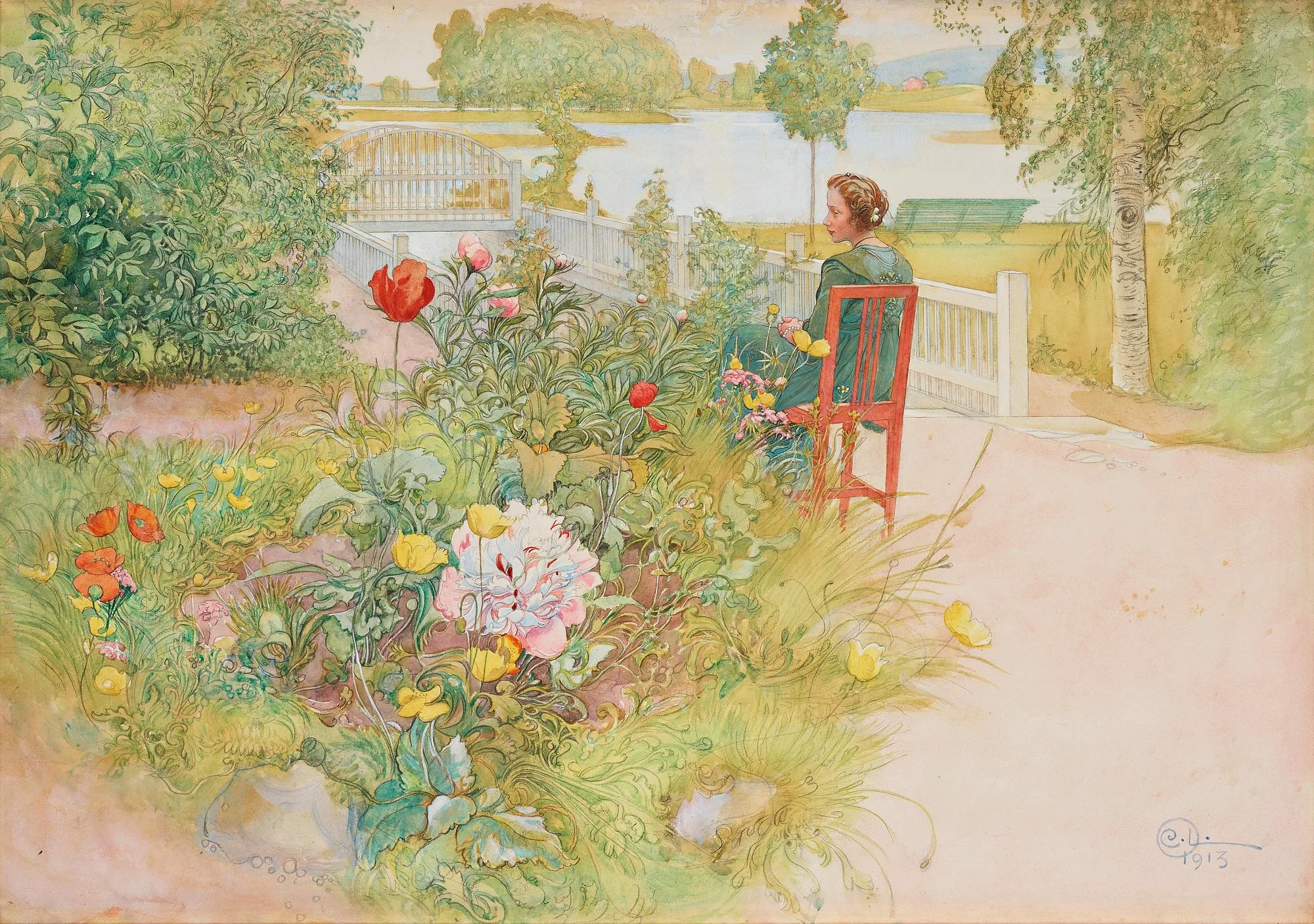 Carl Larsson, "Sommar i Sundborn" / "Flicka i trädgård". — Bukowskis